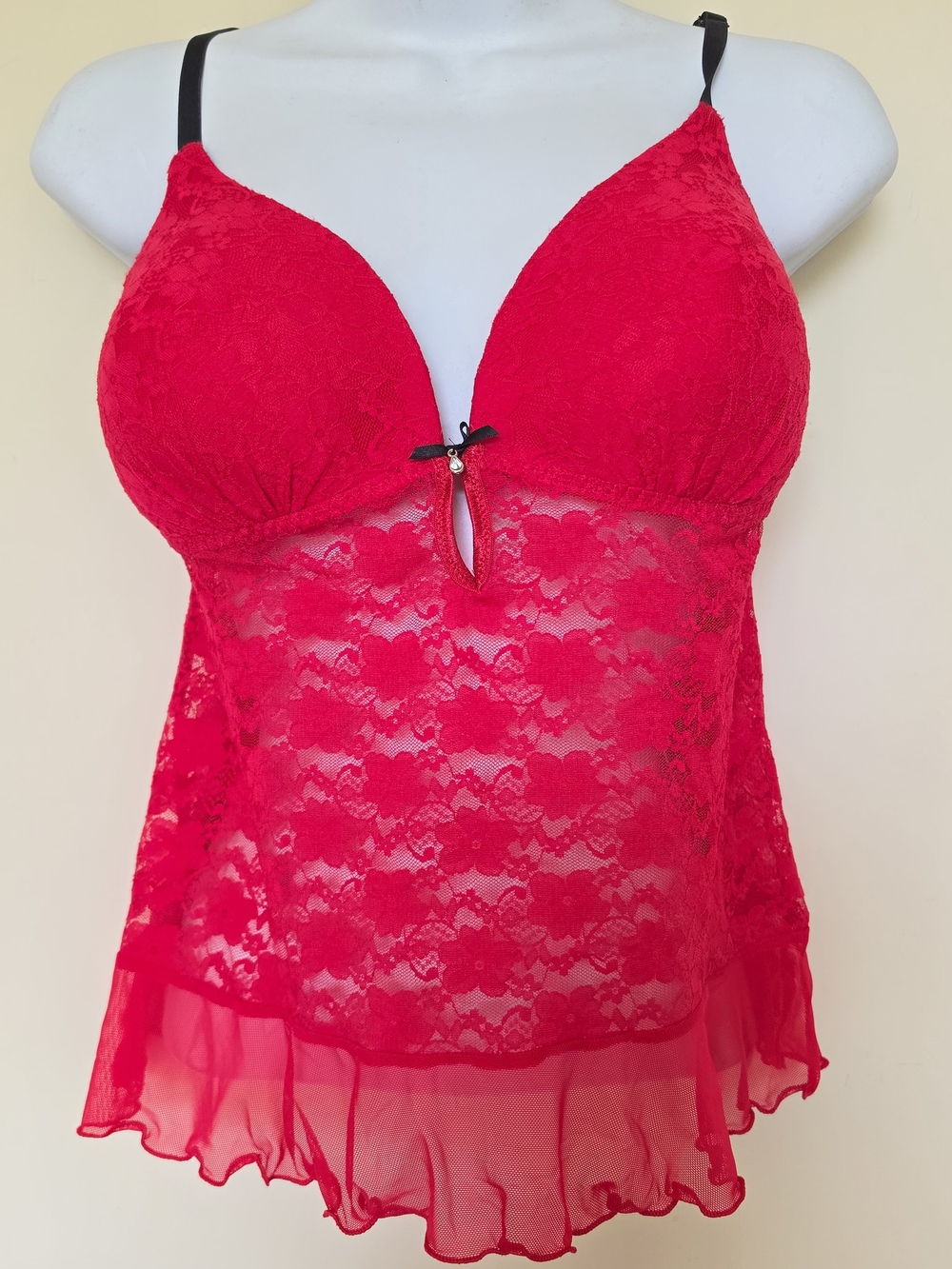 Apt. 9 Red Lace Babydoll Chemise with Black Straps